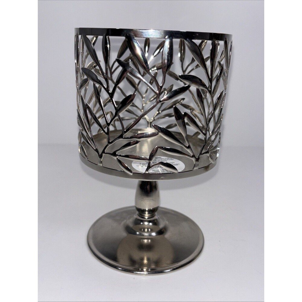 Bath & Body Works Vine Leaf Pattern Silver 3-Wick Pedestal 14.5 oz Candle Holder - Picture 6 of 9